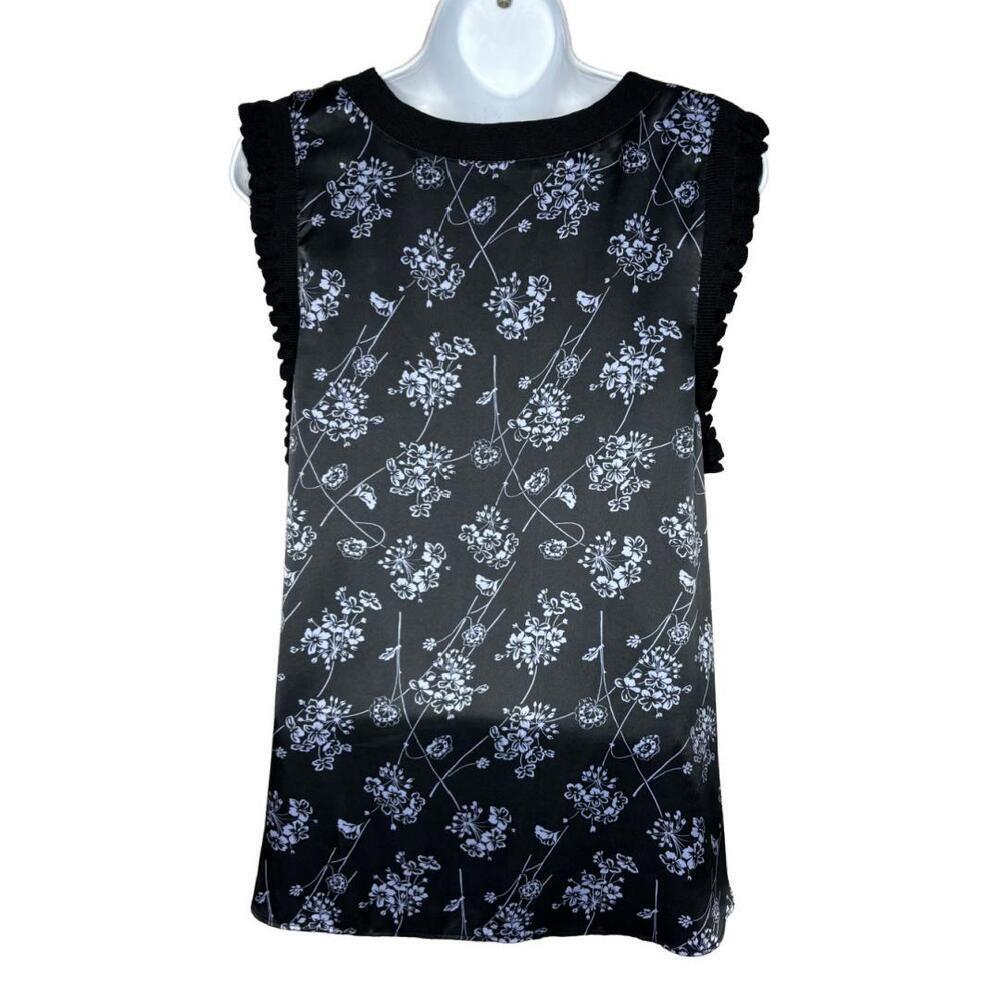 Women's Sz M Black 100% Silk Floral Patterned Top(1609) - Picture 4 of 5